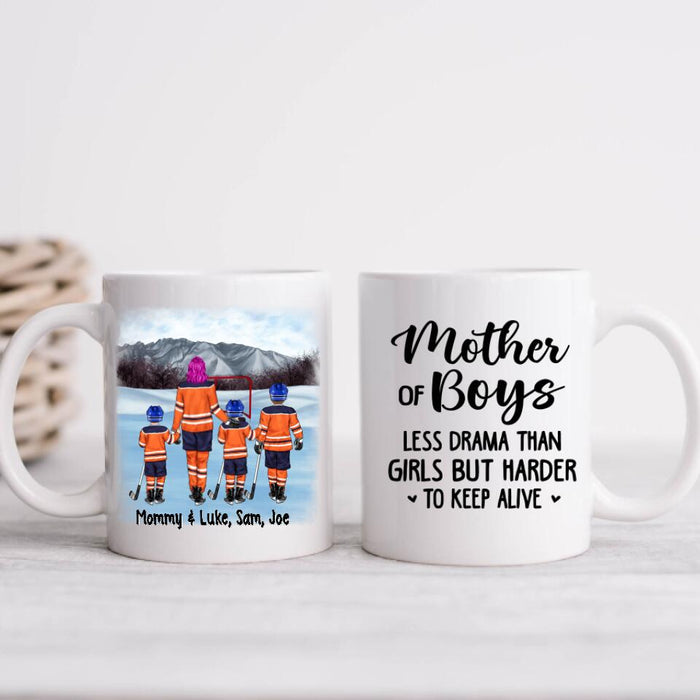 Up To 3 Sons Mother Of Boys - Personalized Mug For Her, Mom, Hockey