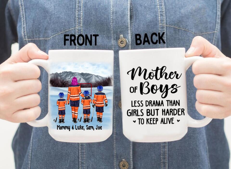 Up To 3 Sons Mother Of Boys - Personalized Mug For Her, Mom, Hockey