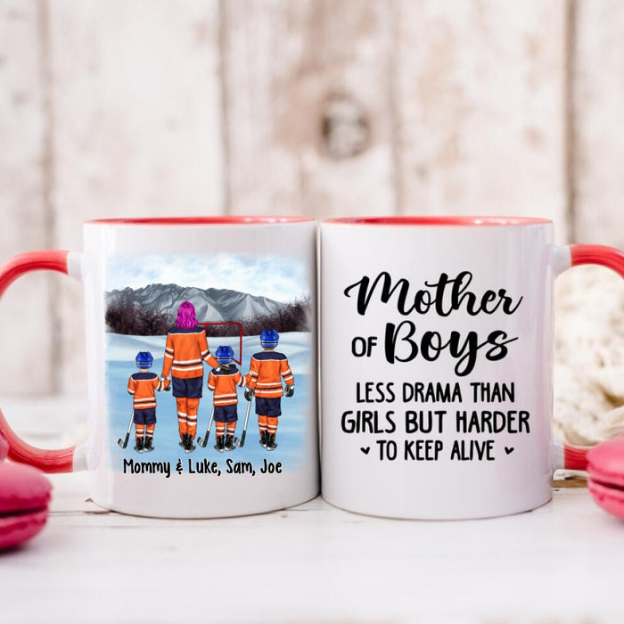 Up To 3 Sons Mother Of Boys - Personalized Mug For Her, Mom, Hockey