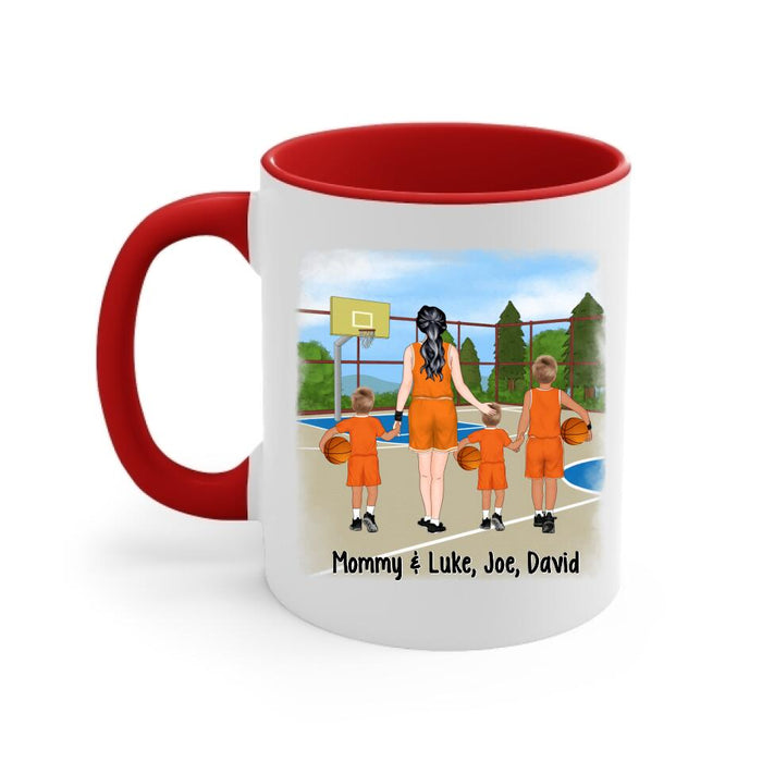 Up To 3 Sons Mom Is The Name Chaos Is The Game - Personalized Mug For Her, Mom, Basketball