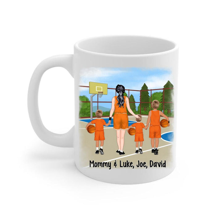 Up To 3 Sons Mom Is The Name Chaos Is The Game - Personalized Mug For Her, Mom, Basketball