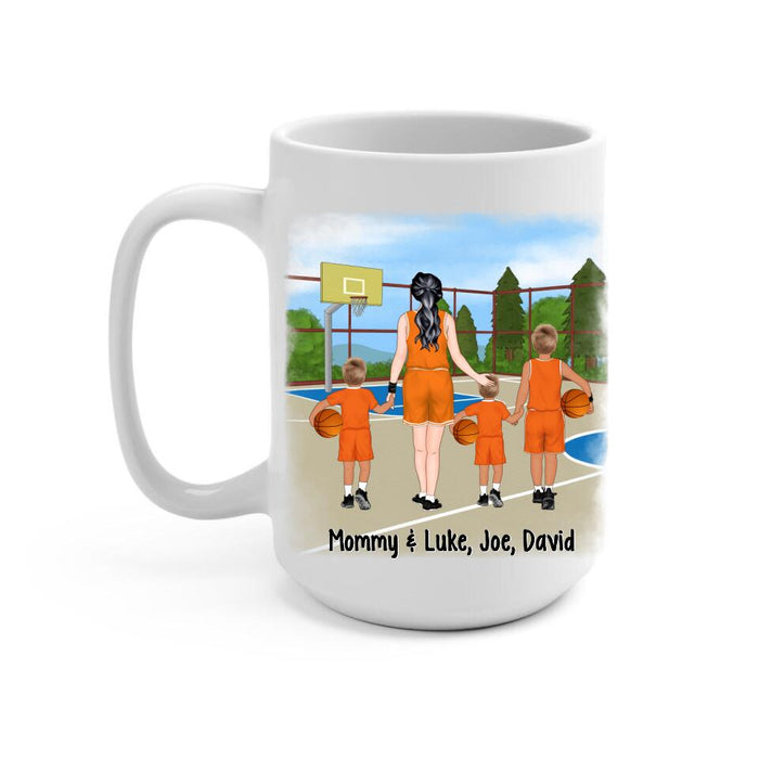 Up To 3 Sons Mom Is The Name Chaos Is The Game - Personalized Mug For Her, Mom, Basketball