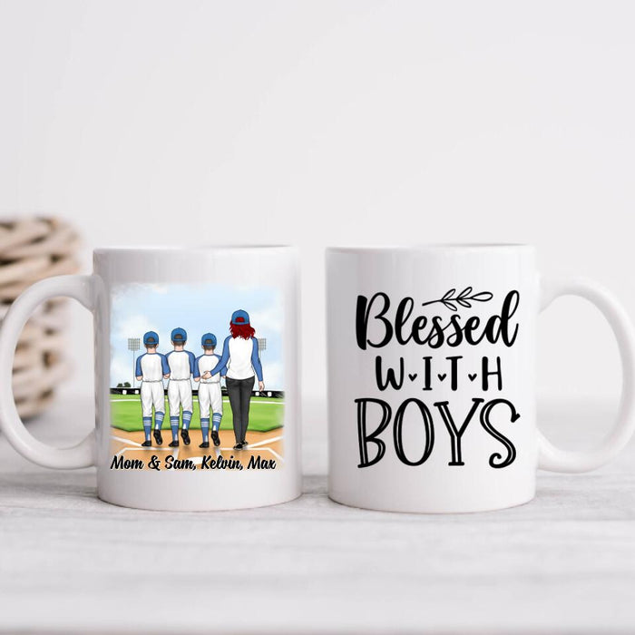 Up To 3 Sons Blessed With Boys - Personalized Mug For Her, Mom, Baseball