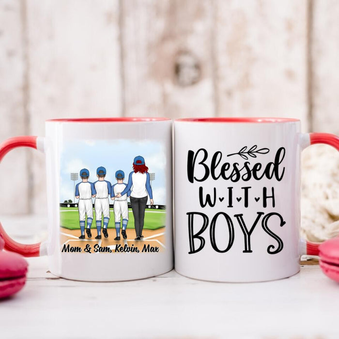 Up To 3 Sons Blessed With Boys - Personalized Mug For Her, Mom, Baseball