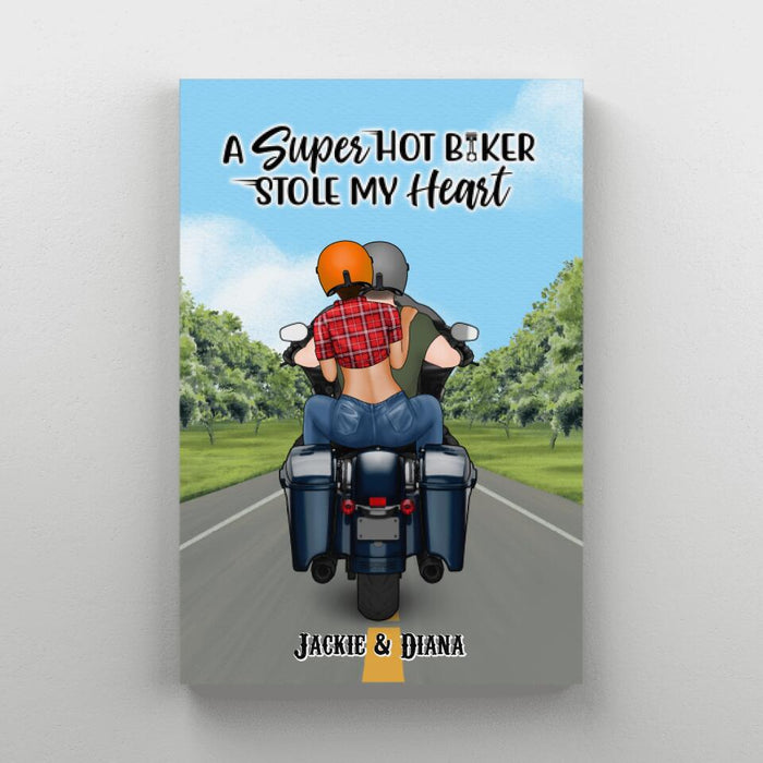 A Super Hot Biker Stole My Heart - Personalized Canvas For Couples, Her, Him, Motorcycle Lovers