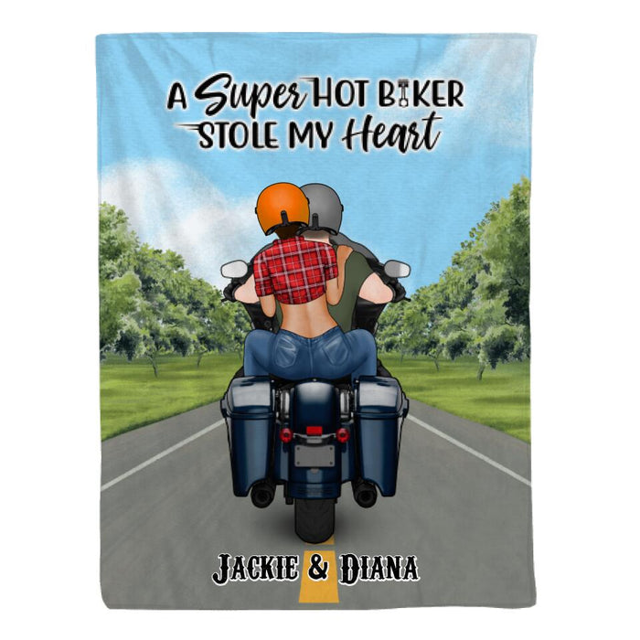 A Super Hot Biker Stole My Heart - Personalized Blanket For Couples, Her, Him, Motorcycle Lovers