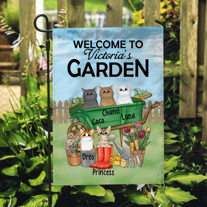 Personalized Garden Flag, Up to 5 Cats, Welcome to My Garden, Gift For Cats Lovers