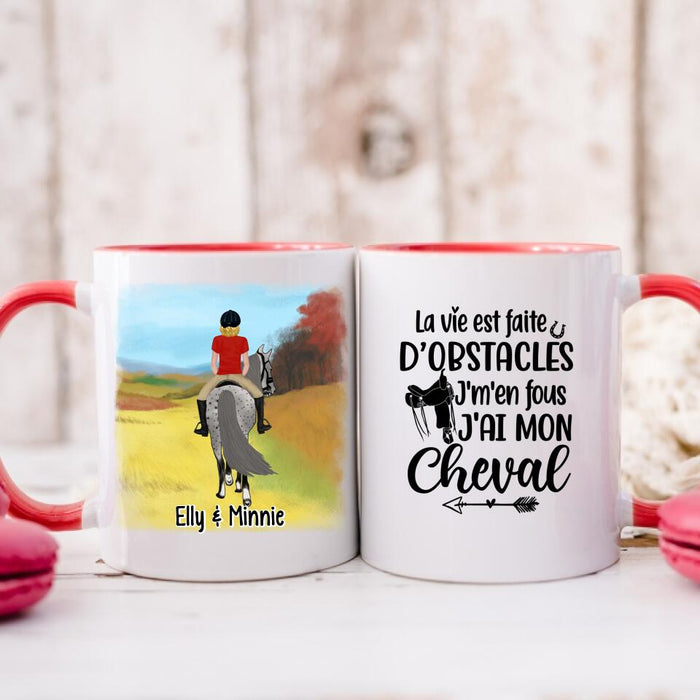 La Vie Est Faite D'obstacles J'm'en Fous J'ai Mon Cheval - Personalized Mug For Him, Her, Horse Lovers