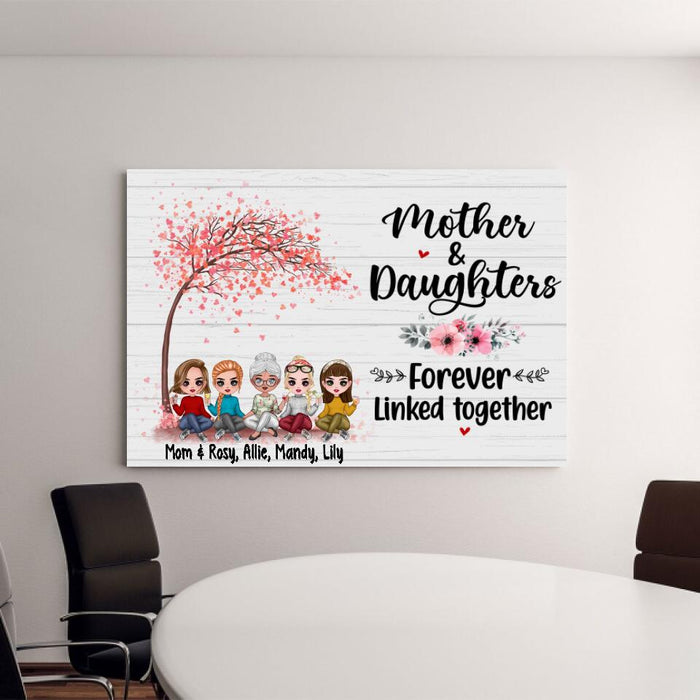 Up To 4 Daughters Mother And Daughters Forever Linked Together - Personalized Canvas For Her, Mom