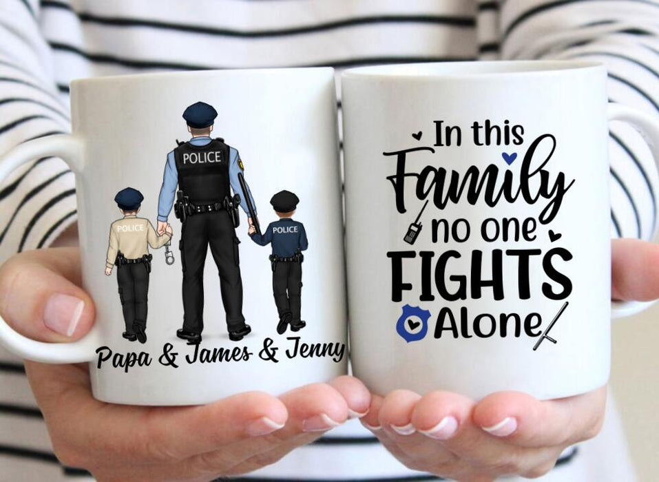 In This Family No One Fights Alone - Personalized Gifts Custom Police Officer Mug for Family, Police Officer