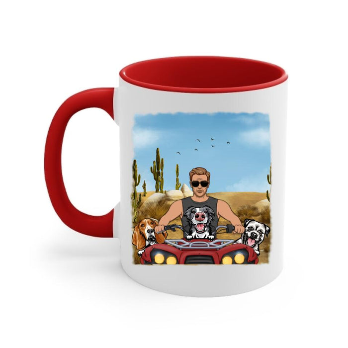 Biker Man/Woman And Dogs - Personalized Mug For Him, Her, Dog Lovers, Off Road Lovers