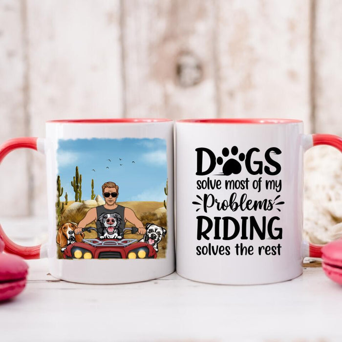 Biker Man/Woman And Dogs - Personalized Mug For Him, Her, Dog Lovers, Off Road Lovers