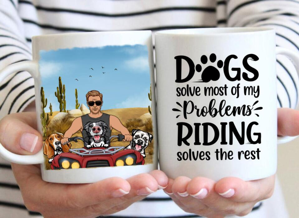 Biker Man/Woman And Dogs - Personalized Mug For Him, Her, Dog Lovers, Off Road Lovers