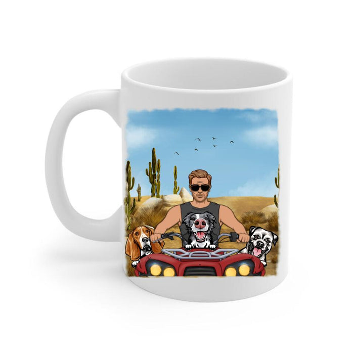 Biker Man/Woman And Dogs - Personalized Mug For Him, Her, Dog Lovers, Off Road Lovers