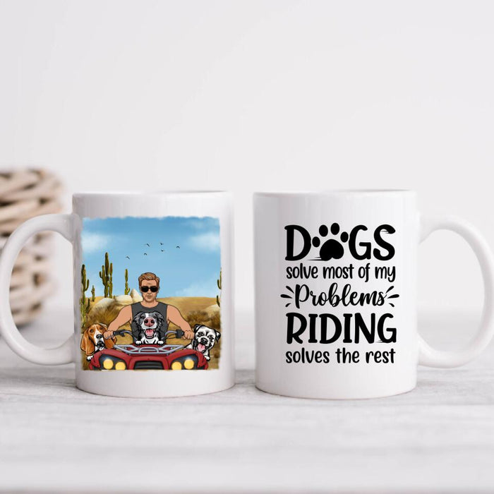 Biker Man/Woman And Dogs - Personalized Mug For Him, Her, Dog Lovers, Off Road Lovers