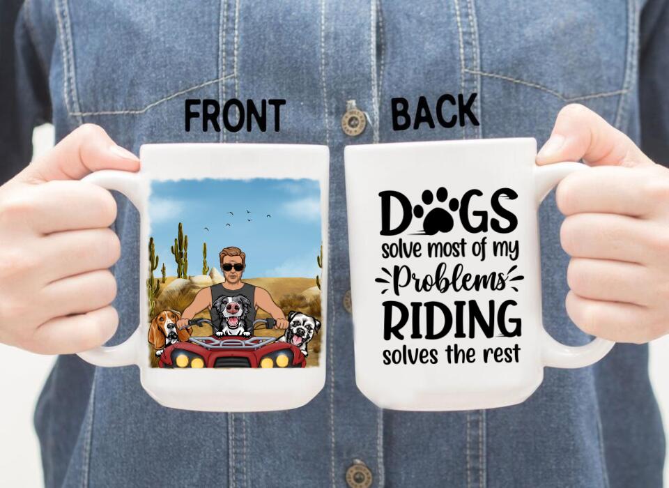 Biker Man/Woman And Dogs - Personalized Mug For Him, Her, Dog Lovers, Off Road Lovers