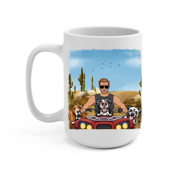 Biker Man/Woman And Dogs - Personalized Mug For Him, Her, Dog Lovers, Off Road Lovers