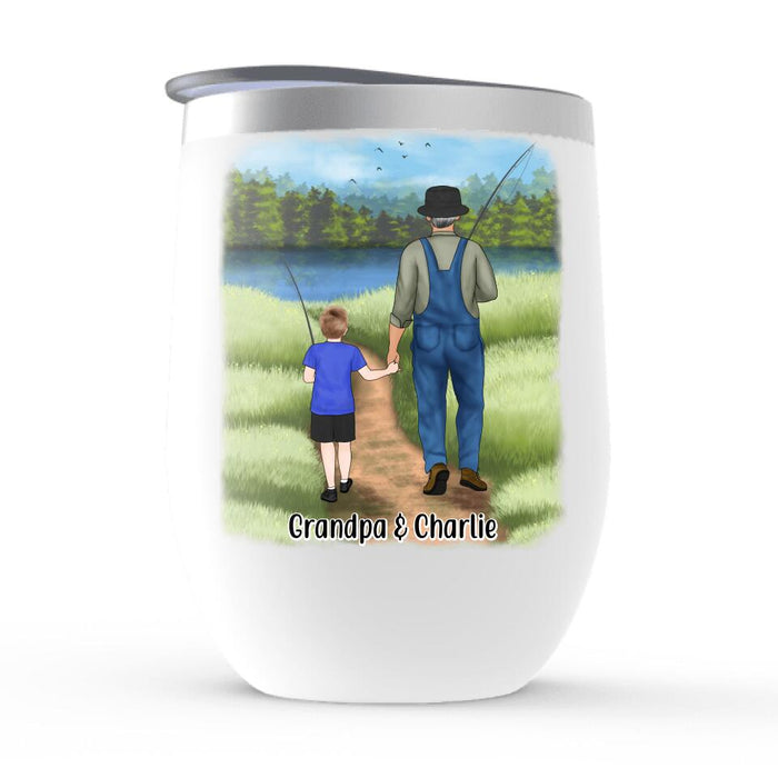 Fishing Partners for Life - Personalized Gifts, Custom Fishing Wine Tumbler for Kids, Grandpa, and Fishing Lovers