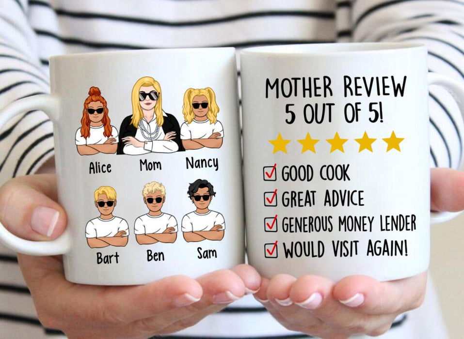 Up To 5 Kids Mother Review 5 Out Of 5 - Personalized Mug For Her, Mom