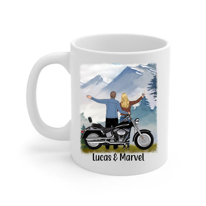 On A Dark Desert Highway Cold Wild In Our Hair - Personalized Mug For Couples, Motorcycle Lovers