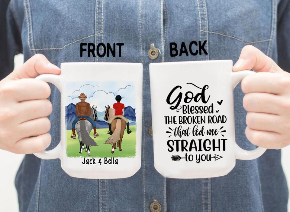 God Blessed The Broken Road - Personalized Mug For Couples, For Her, For Him, Horse Lovers