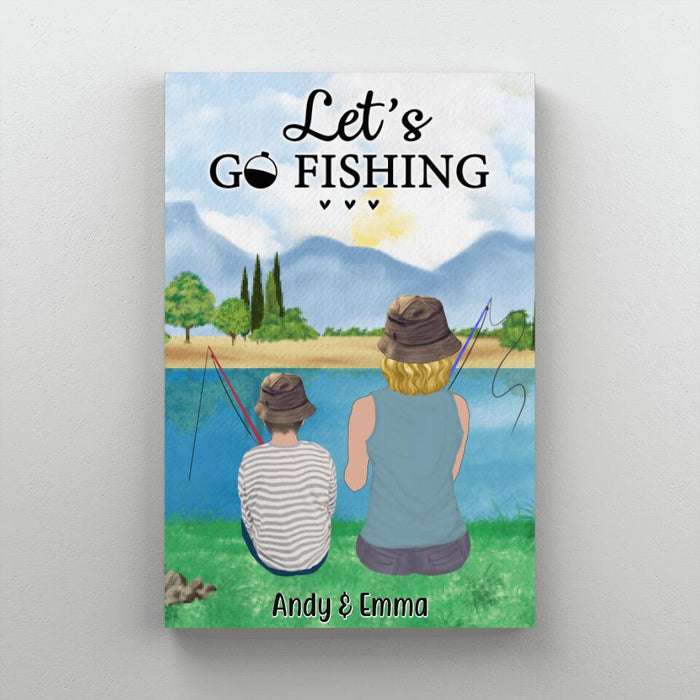 Let's Go Fishing Mom & Kids - Personalized Canvas For Mom, Kids, Family, Fishing