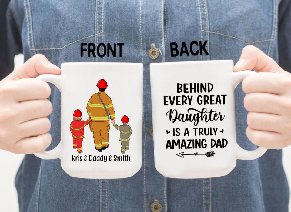 Behind Every Great - Personalized Gifts Custom Firefighter Mug for Dad, Firefighter Gifts