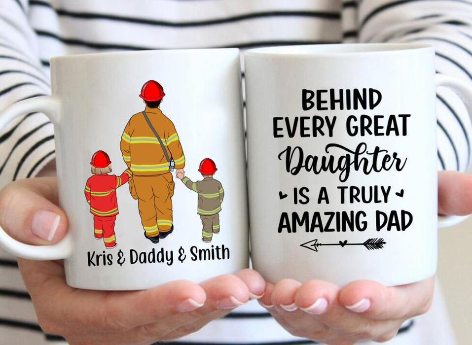 Behind Every Great - Personalized Gifts Custom Firefighter Mug for Dad, Firefighter Gifts