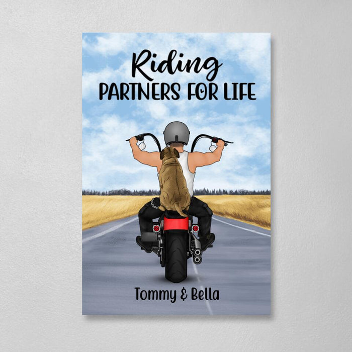 Riding Partners for Life - Personalized Gifts for Dog Dad and Motorcycle Lovers - Custom Canvas for Dog Lovers