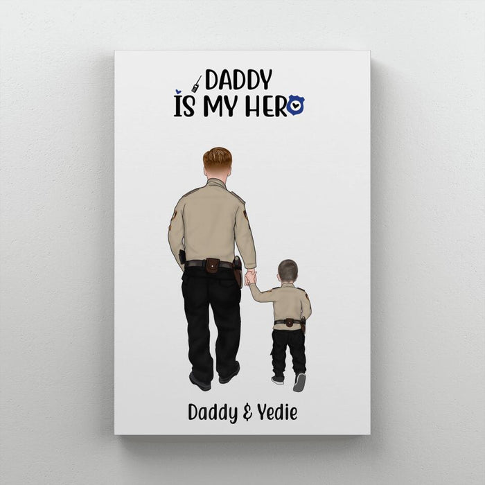 Daddy Is My Hero - Personalized Gifts Custom Police Officer Canvas For Dad For Mom, Police Officer Gifts