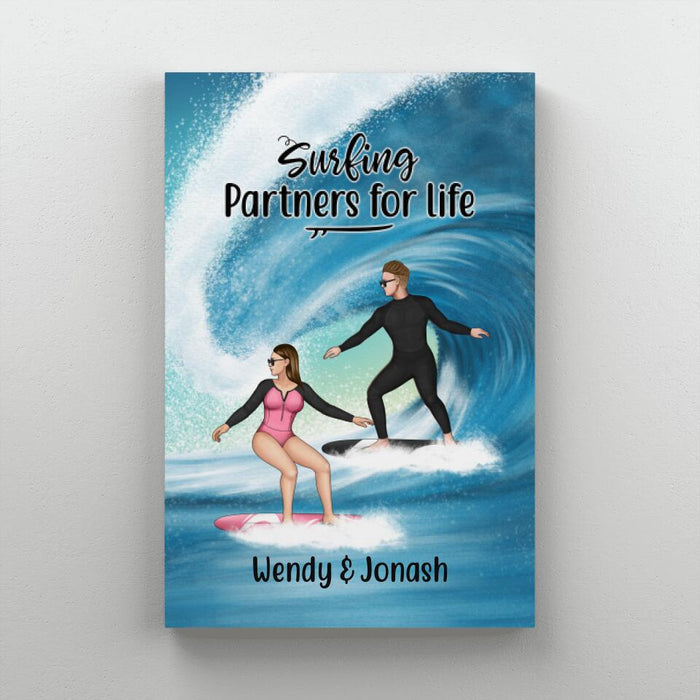 Personalized Canvas, Surfing Couple Sideview Custom Gift For Surfers