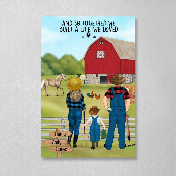 Personalized Canvas, Farming Couple And Kids, Custom Gift For Farmers Family