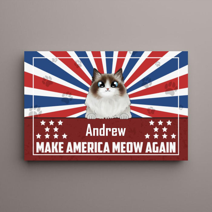 Personalized Canvas, Cats Make America Meow Again Custom Gift For The Fourth Of July