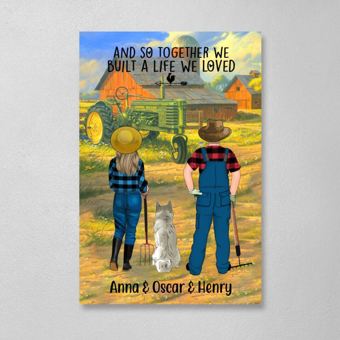 Personalized Canvas, Farming Couple And Pets Custom Gift For Dog Cat Lovers