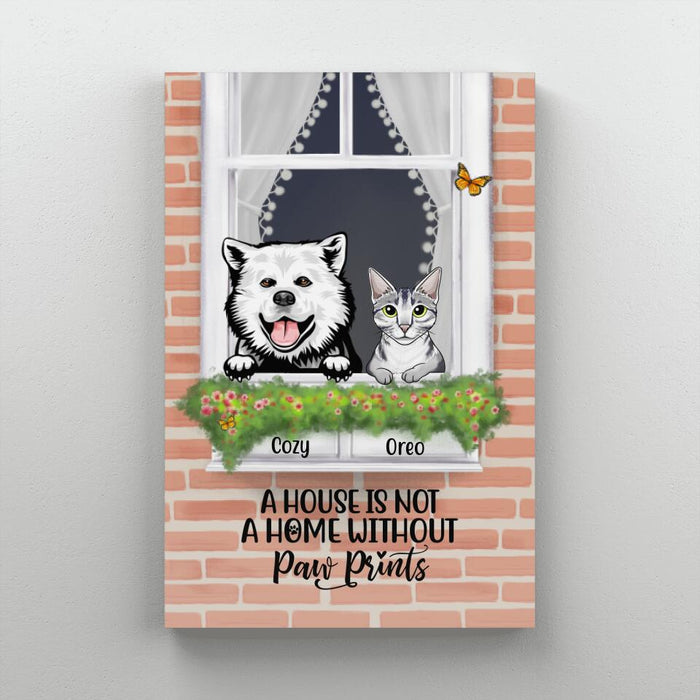 Personalized Canvas, Dog and Cat By Window, Gift for Cat, Dog Lovers