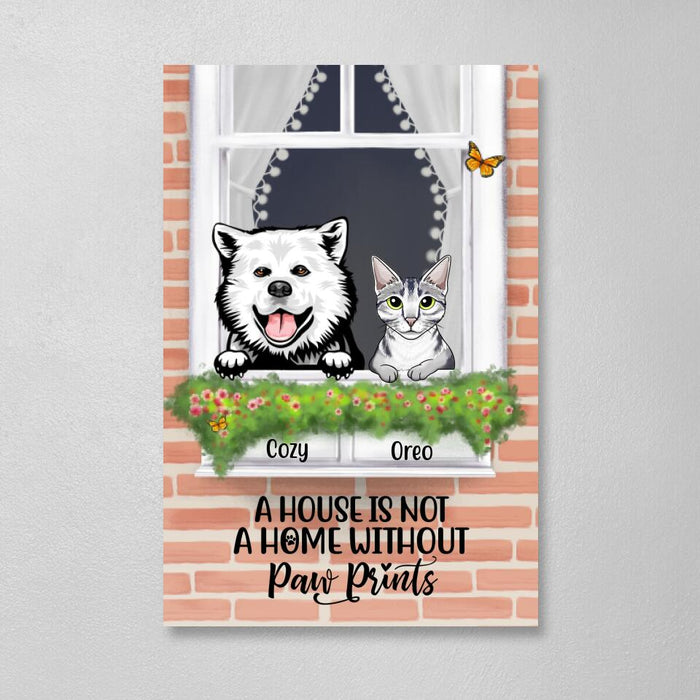 Personalized Canvas, Dog and Cat By Window, Gift for Cat, Dog Lovers