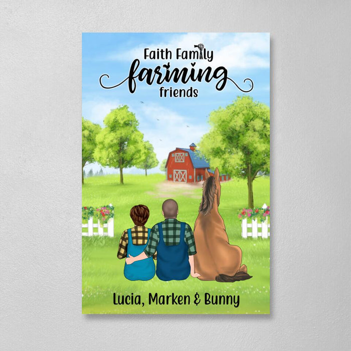 Personalized Canvas, Farming Couple With Horse, Cat And Dog - Up To 3 Pets, Gift for Farming And Pet Lovers