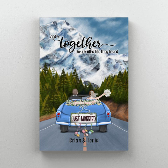 Personalized Canvas, Just Married Couple Driving, Gift For Couples