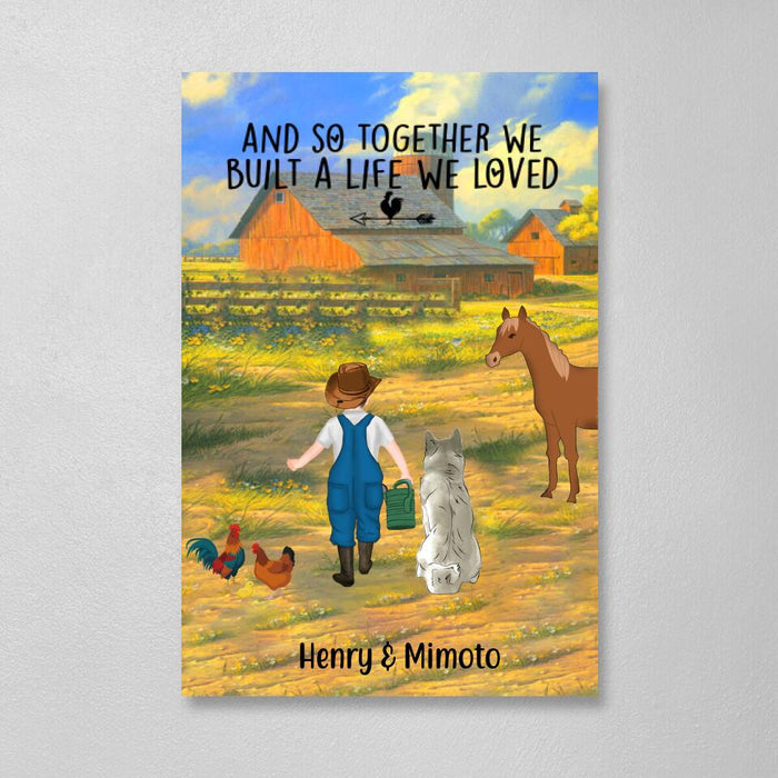 Personalized Canvas, Farming Kid And Pet, Gift For Farming Children And Dog - Cat Lovers