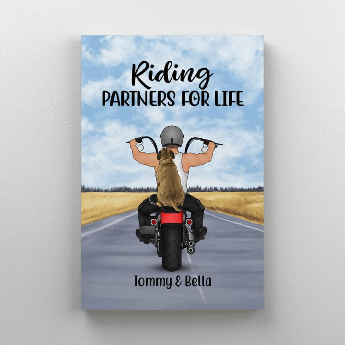 Riding Partners for Life - Personalized Gifts for Dog Dad and Motorcycle Lovers - Custom Canvas for Dog Lovers