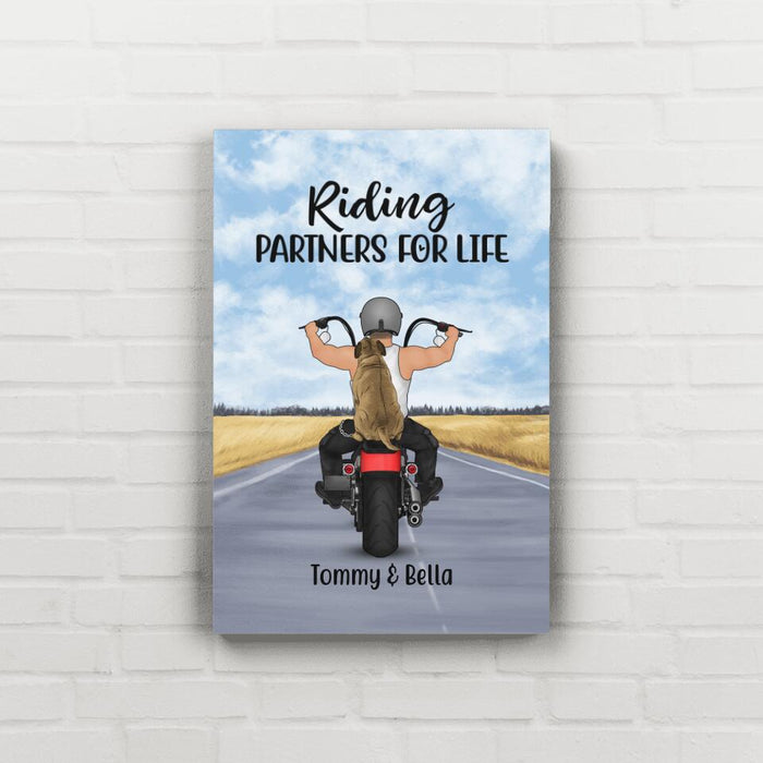 Riding Partners for Life - Personalized Gifts for Dog Dad and Motorcycle Lovers - Custom Canvas for Dog Lovers