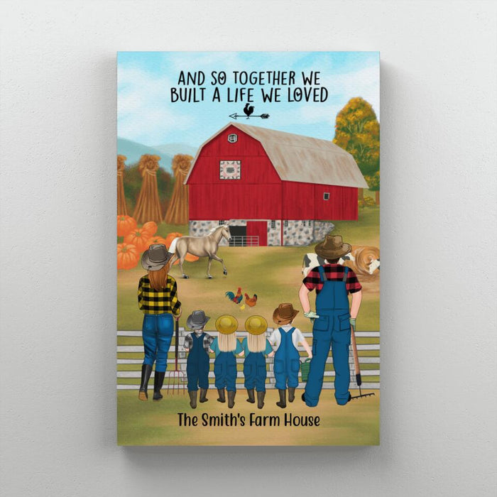 Personalized Canvas, Farming Family Harvest In The Fall, Up To 4 Kids, Gift For Farmers