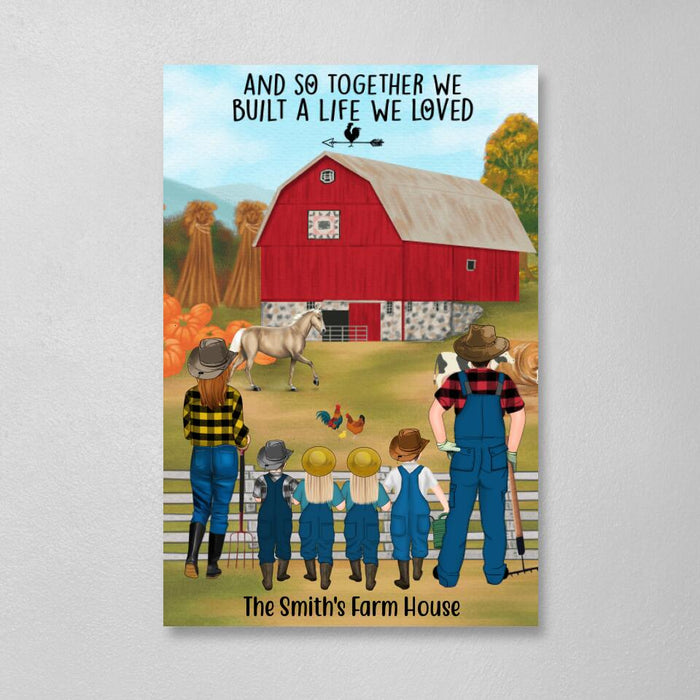 Personalized Canvas, Farming Family Harvest In The Fall, Up To 4 Kids, Gift For Farmers