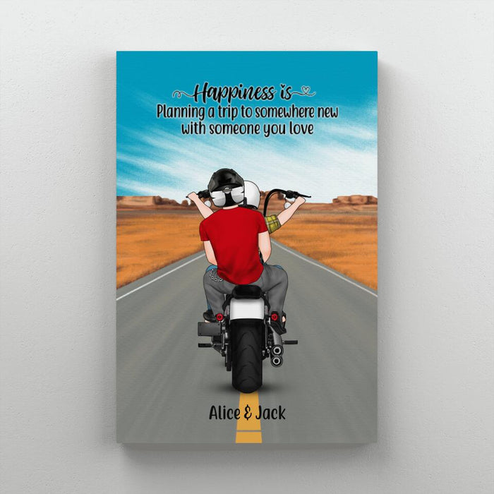 Personalized Canvas, Motorcycle Couple, Woman Riding, Gift for Motorcycle Lovers, Gift for Couple, Riders