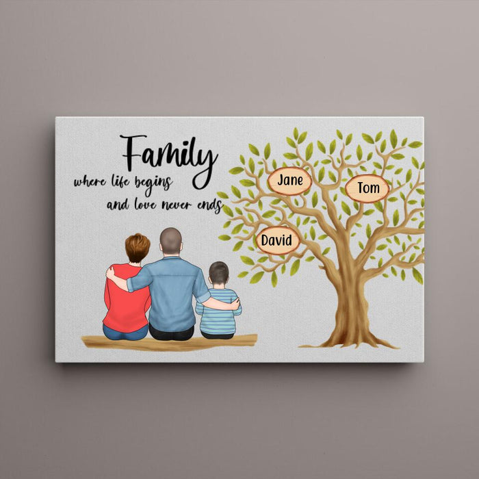 Personalized Canvas, Family Where Life Begins And Love Never Ends, Family Tree, Gifts For Family