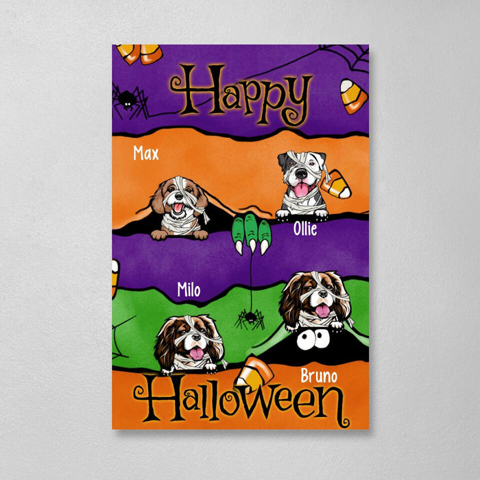 Personalized Canvas, Up To 4 Dogs, Peeking Dogs Halloween, Halloween Gift For Dog Lovers