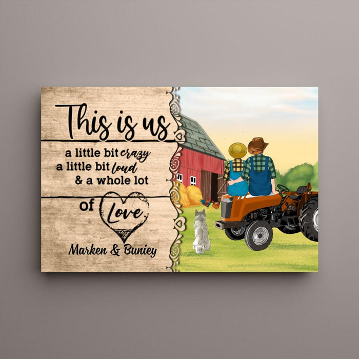 Personalized Canvas, Farming Couple On Tractor With Dogs, Gift For Farmers And Dog Lovers