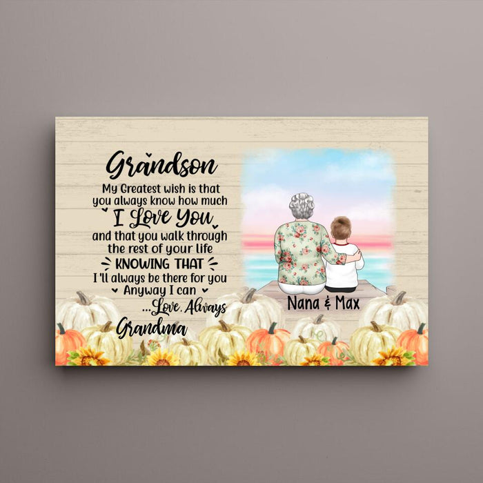 Personalized Canvas, To My Grandson, Autumn Theme, Thanksgiving Gift For Grandson