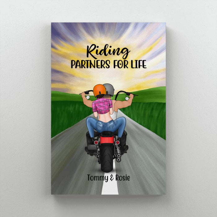 Personalized Canvas, Motorcycle Couple - Riding Partners For Life, Gift For Motorcycle Lovers