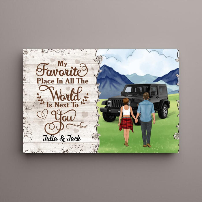 Personalized Canvas, Couple Holding Hands, Adventure Partners, My Favorite Place In All The World Is Next To You, Gift For Couples, Gift For Friends, Car Lovers